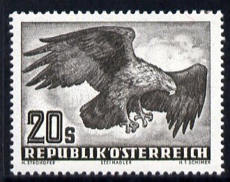 Austria 1950-53 Birds 20s Golden Eagle unmounted mint, SG 1221, stamps on , stamps on  stamps on birds, stamps on  stamps on birds of prey, stamps on  stamps on eagles