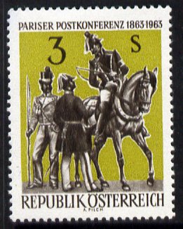 Austria 1963 Centenary of Paris Postal Conference unmounted mint, SG 1394, stamps on , stamps on  stamps on postal, stamps on  stamps on horses, stamps on  stamps on costumes, stamps on  stamps on fashion