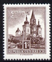 Austria 1957-70 Mariazell Basilica 1s light brown from Buildings def set unmounted mint, SG 1302, stamps on , stamps on  stamps on religion, stamps on  stamps on architecture