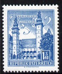 Austria 1957-70 Klagenfurt Town Hall 1s 40 from Buildings def set unmounted mint, SG 1306, stamps on architecture