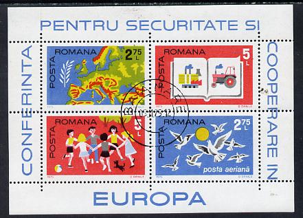 Rumania 1975 European Security Conference m/sheet cto used, Mi BL 124, SG MS 4156, stamps on maps   security   europa    birds     agriculture     children