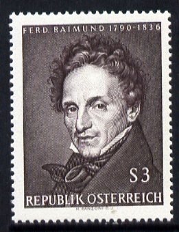 Austria 1965 175th Birth Anniversary of Ferdinand Raimund (actor & playwright) unmounted mint, SG 1446, stamps on , stamps on  stamps on personalities, stamps on  stamps on literature, stamps on  stamps on theatre