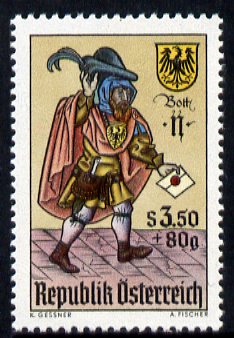 Austria 1967 Stamp Day - The Letter-carrier (from playing card) unmounted mint, SG 1515, stamps on , stamps on  stamps on postal, stamps on  stamps on playing cards