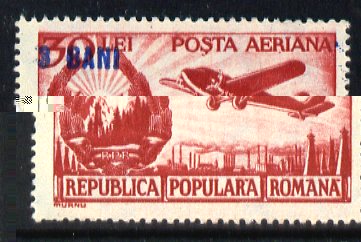 Rumania 1952 Surcharged 3b on 30L red Air stamp unmounted mint SG 2157a, stamps on , stamps on  stamps on aviation