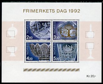 Norway 1992 Stamp Day perf m/sheet unmounted mint SG MS 1152, stamps on glass, stamps on arts