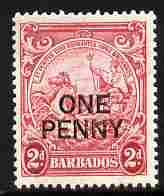 Barbados 1947 Surcharged 1d on 2d Perf 13.5x13 unmountedd mint SG 264d, stamps on , stamps on  kg6 , stamps on 