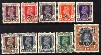Muscat 1944 Overprints on India KG6 Official set of 10 values mounted mint, SG O1-10, stamps on , stamps on  stamps on  kg6 , stamps on  stamps on 