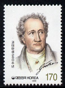 South Korea 1999 250th Birth Anniversary of Goethe 170w unmounted mint, SG 2332, stamps on , stamps on  stamps on personalities, stamps on  stamps on goethe, stamps on  stamps on literature, stamps on  stamps on poetry, stamps on  stamps on science, stamps on  stamps on legal, stamps on  stamps on  law , stamps on  stamps on 