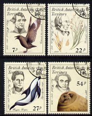 British Antarctic Territory 1985 Early Naturalists set of 4 fine used, SG 143-46, stamps on polar, stamps on birds, stamps on seals, stamps on whales, stamps on dolphins, stamps on flowers