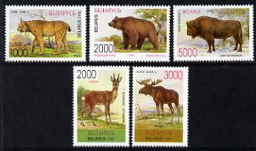 Belarus 1996 Mammals set of 5 unmounted mint, SG 135-39, stamps on animals, stamps on deer, stamps on bears, stamps on bovine, stamps on bison, stamps on cats