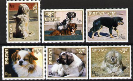 Bhutan 1972 Dogs perf set of 6,  SG 270-75 unmounted mint, stamps on dogs