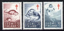 Finland 1961 Tuberculosis Relief Fund set of 3 (Muskrat, Otter, Seal) unmounted mint, SG 627-29, stamps on , stamps on  stamps on animals, stamps on  stamps on otters, stamps on  stamps on seals, stamps on  stamps on marine life