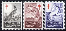 Finland 1962 Tuberculosis Relief Fund set of 3 (Hare, Pine marten & Stoat) unmounted mint, SG 642-44, stamps on animals, stamps on hares