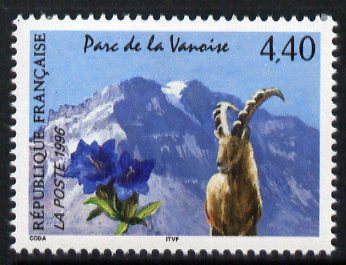 France 1996 Ibex and gentian 4.40f from National Parks set unmounted mint, SG3320, stamps on , stamps on  stamps on animals, stamps on  stamps on ibex, stamps on  stamps on ovine, stamps on  stamps on flowers