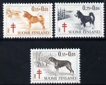 Finland 1965 Tuberculosis Relief Fund set of 3 dogs unmounted mint, SG 704-06, stamps on , stamps on  stamps on animals, stamps on  stamps on dogs