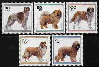 Germany 1996 Youth Welfare set of Dogs (2nd Series) unmounted mint, SG 2696-2700, stamps on animals, stamps on dogs, stamps on bernard, stamps on collie, stamps on chow, stamps on borzoi, stamps on briard