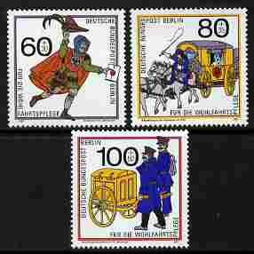 Germany - West Berlin 1989 Humanitarian Relief set of 3 unmounted mint, SG B831-33, stamps on postal, stamps on animals, stamps on horses, stamps on mailcoach, stamps on postman