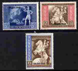 Germany 1942 Signing of European Postal Union Agreement opt'd set of 3 unmounted mint, SG 813-15, stamps on , stamps on  stamps on postal, stamps on  stamps on animals, stamps on  stamps on horses, stamps on  stamps on music, stamps on  stamps on maps