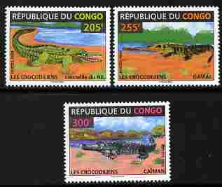 Congo 1996 Crocodiles perf set of 3 unmounted mint, stamps on , stamps on  stamps on animals, stamps on  stamps on reptiles, stamps on  stamps on amphibians