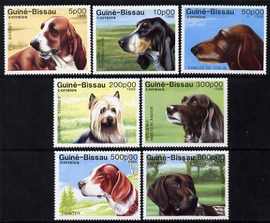 Guinea - Bissau 1988 Dogs set of 7 unmounted mint, SG 1044-50, stamps on , stamps on  stamps on dogs, stamps on  stamps on basset, stamps on  stamps on yorkshire terrier, stamps on  stamps on pointer, stamps on  stamps on 