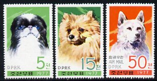 North Korea 1977 Dogs set of 3 unmounted mint, SG N1638-40, stamps on dogs, stamps on chow