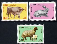 Lebanon 1965 Domestic Animals set of 3 unmounted mint, SG 884-86, stamps on , stamps on  stamps on animals, stamps on  stamps on cows, stamps on  stamps on bovine, stamps on  stamps on sheep, stamps on  stamps on ovine, stamps on  stamps on rabbits, stamps on  stamps on agriculture