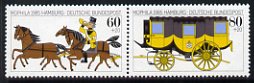 Germany 1985 Mophila 85 Stamp Exhibition se-tenant pair unmounted mint, SG2104-05, stamps on stamp exhibitions, stamps on horsesd, stamps on mail coach