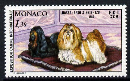 Monaco 1980 International Dog Show 1f 30 unmounted mint, SG1449, stamps on dogs, stamps on lhassa apso, stamps on shih tzu