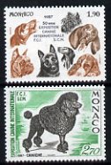 Monaco 1987 International Dog Show set of 2 unmounted mint, SG1815-16, stamps on dogs, stamps on poodle, stamps on boston terrier, stamps on afghan