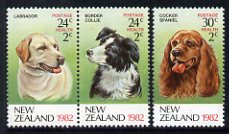 New Zealand 1982 Health - Dogs set of 3 unmounted mint, SG 1270-72, stamps on , stamps on  stamps on dogs, stamps on  stamps on labrador, stamps on  stamps on spaniel, stamps on  stamps on collie