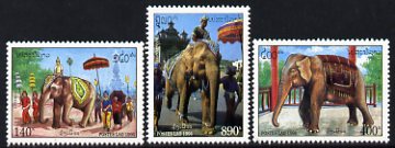 Laos 1994 Ceremonial Elephants set of 3 unmounted mint, SG 1418-20, stamps on animals, stamps on elephant