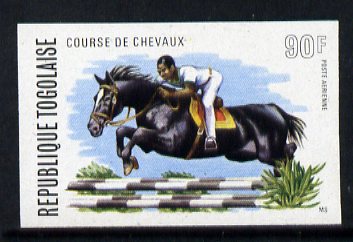 Togo 1974 Steeple-chaser taking fence 90f air IMPERF unmounted mint, as SG1030, stamps on , stamps on  stamps on horses