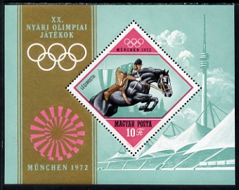 Hungary 1972 Olympic Games (2nd series) 10fo perf miniature sheet, featuring Show-Jumping, unmounted mint, SG MS2695, stamps on , stamps on  stamps on olympics, stamps on  stamps on horses, stamps on  stamps on show-jumping, stamps on  stamps on equestrian