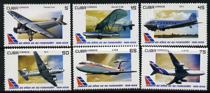 Cuba 2009 Aviation perf set of 6 unmounted mint, stamps on , stamps on  stamps on aviation