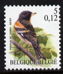 Belgium 2000-01 Birds #4 Brambling 5f/0.12 Euro dual currency unmounted mint, SG 3541, stamps on , stamps on  stamps on birds, stamps on  stamps on brambling