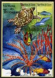 Guinea - Conakry 2000 Marine Life perf sheetlet #2 containing 6 values unmounted mint. Note this item is privately produced and is offered purely on its thematic appeal, stamps on marine life, stamps on fish, stamps on turtles, stamps on coral