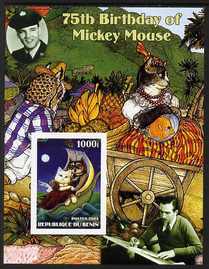 Benin 2003 75th Birthday of Mickey Mouse - The Owl & the Pussy Cat #4 (also shows Elvis & Walt Disney) imperf m/sheet unmounted mint. Note this item is privately produced and is offered purely on its thematic appeal, stamps on , stamps on  stamps on personalities, stamps on  stamps on movies, stamps on  stamps on films, stamps on  stamps on cinema, stamps on  stamps on fairy tales, stamps on  stamps on elvis, stamps on  stamps on disney, stamps on  stamps on cats, stamps on  stamps on owls, stamps on  stamps on birds of prey, stamps on  stamps on fruit