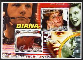 Somalia 2002 Princess Diana 5th Anniversary of Death #06 perf sheetlet containing 2 values with Neil Armstrong, Judy Garland & Walt Disney in background unmounted mint. Note this item is privately produced and is offered purely on its thematic appeal, stamps on , stamps on  stamps on personalities, stamps on  stamps on millennium, stamps on  stamps on films, stamps on  stamps on cinema, stamps on  stamps on disney, stamps on  stamps on royalty, stamps on  stamps on diana, stamps on  stamps on space, stamps on  stamps on apollo