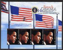 Antigua 2009 Inauguration of Pres Barack Obama perf m/sheet of 4 x $2.75 unmounted mint, SG MS4232, stamps on , stamps on  stamps on personalities, stamps on  stamps on usa presidents, stamps on  stamps on american, stamps on  stamps on masonics, stamps on  stamps on masonry, stamps on  stamps on obama, stamps on  stamps on flags