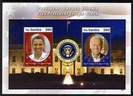 Gambia 2009 Inauguration of Pres Obama perf m/sheet (Pres Obama and Vice Pres Joseph Biden) unmounted mint, SG MS5243, stamps on personalities, stamps on usa presidents, stamps on american, stamps on masonics, stamps on masonry, stamps on obama, stamps on 