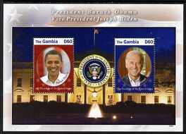 Gambia 2009 Inauguration of Pres Obama perf m/sheet (Pres Obama and Vice Pres Joseph Biden) unmounted mint, SG MS5243, stamps on , stamps on  stamps on personalities, stamps on  stamps on usa presidents, stamps on  stamps on american, stamps on  stamps on masonics, stamps on  stamps on masonry, stamps on  stamps on obama, stamps on  stamps on 