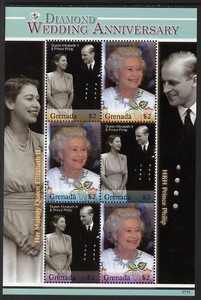 Grenada 2007 Diamond Wedding of Queen Elizabeth II & Duke of Edinburgh perf sheetlet containg 6 values unmounted mint, SG 5277-78, stamps on royalty