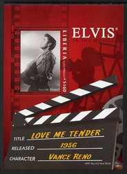 Liberia 2006 Elvis Presley - Love Me Tender perf m/sheet (Elvis playing guitar) unmounted mint, stamps on personalities, stamps on elvis, stamps on music, stamps on films, stamps on cinema, stamps on movies, stamps on pops, stamps on rock