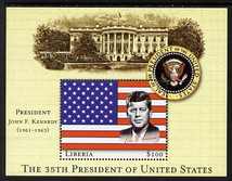 Liberia 2007 John F Kennedy - 35th President of the United States perf m/sheet unmounted mint, stamps on , stamps on  stamps on personalities, stamps on  stamps on kennedy, stamps on  stamps on usa presidents, stamps on  stamps on americana, stamps on  stamps on flags