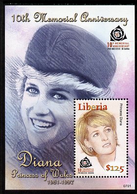 Liberia 2007 Diana, Princess of Wales 10th Memorial Anniversary perf m/sheet unmounted mint, stamps on personalities, stamps on diana, stamps on royalty, stamps on women