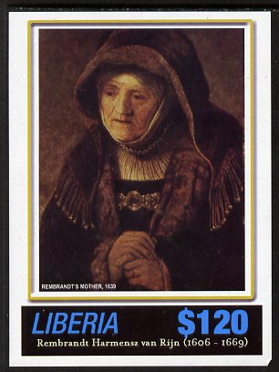 Liberia 2006 400th Birth Anniversary of Rembrandt Harmenz van Rijn imperf sheetlet (Rembrandt's Mother) unmounted mint, stamps on , stamps on  stamps on arts, stamps on  stamps on rembrandt