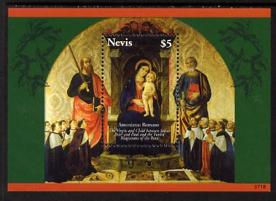 Nevis 2007 Christmas paintings perf m/sheet unmounted mint, SG MS2060, stamps on christmas, stamps on arts