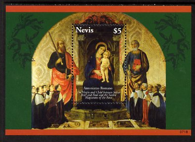 Nevis 2007 Christmas paintings perf m/sheet unmounted mint, SG MS2060, stamps on christmas, stamps on arts