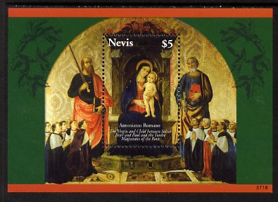 Nevis 2007 Christmas paintings perf m/sheet unmounted mint, SG MS2060, stamps on , stamps on  stamps on christmas, stamps on  stamps on arts