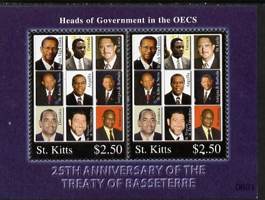 St Kitts 2006 25th Anniversary of the Treaty of Basseterre perf m/sheet, unmounted mint SG MS838, stamps on flags, stamps on constitutions